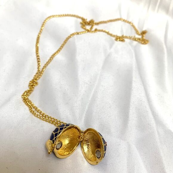 Cobalt Blue Enamel Painted Teapot Tea Pot Charm Pendant Yellow Gold-Tone - Picture 12 of 15